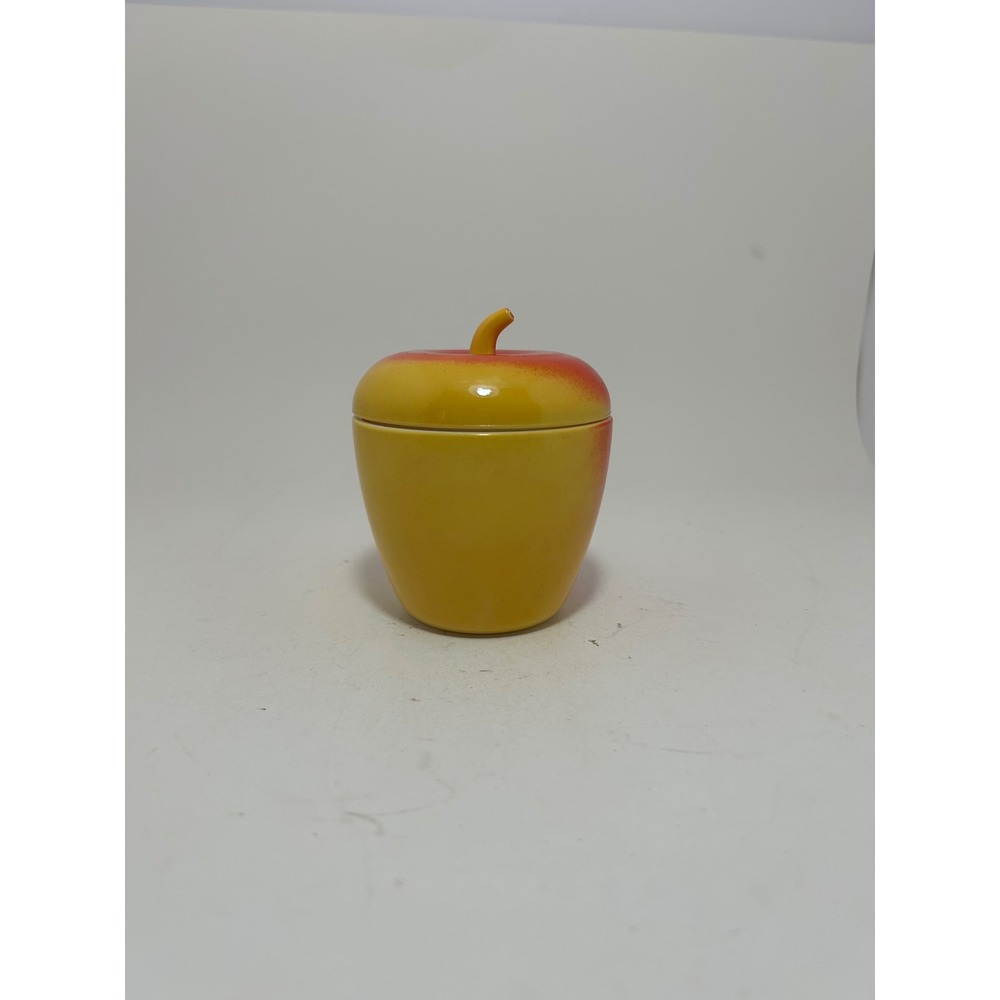 Vintage Hazel Atlas Milk Glass Apple Jam Jar Sugar Bowl Red Yellow Fired On